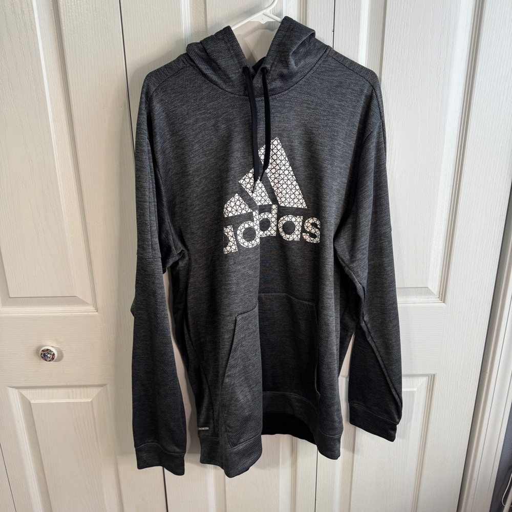 Adidas Badge Of Sport Team Issue Gray White Logo Textured Men's Hoodie Size 2XLT
